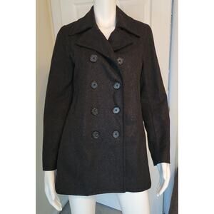 J.CREW Jacket Black Wool Thinsulate Lined Double Breasted Button Peacoat Size S